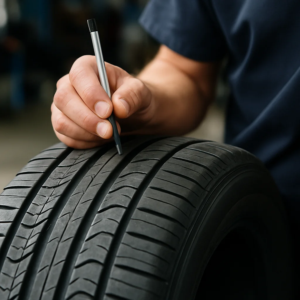 Inspection of tire tread and sidewall before summer driving